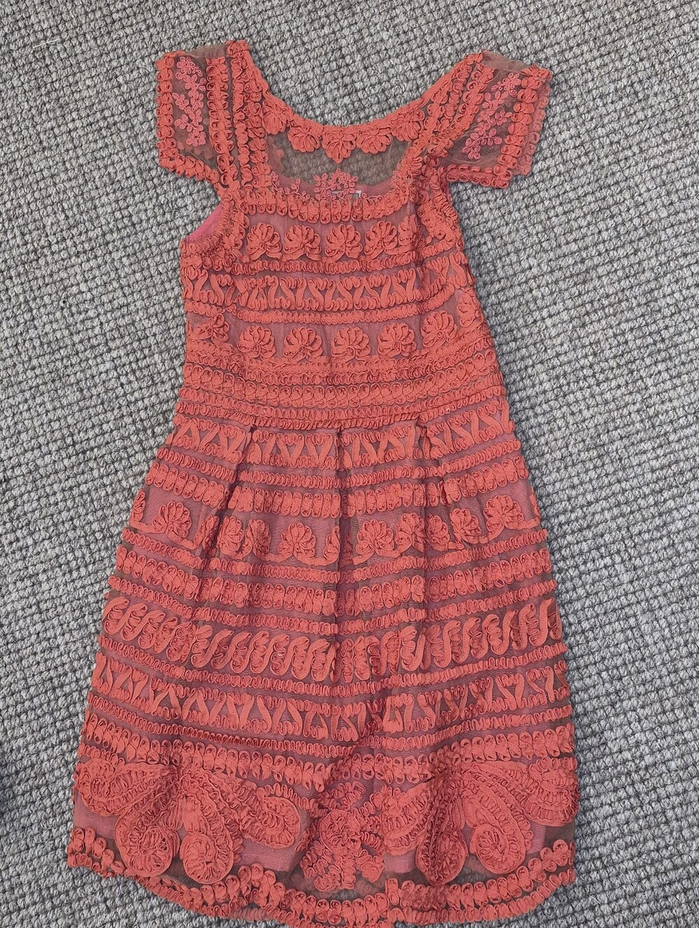 Yoana Baraschi Strapless Coral Lace Midi Dress